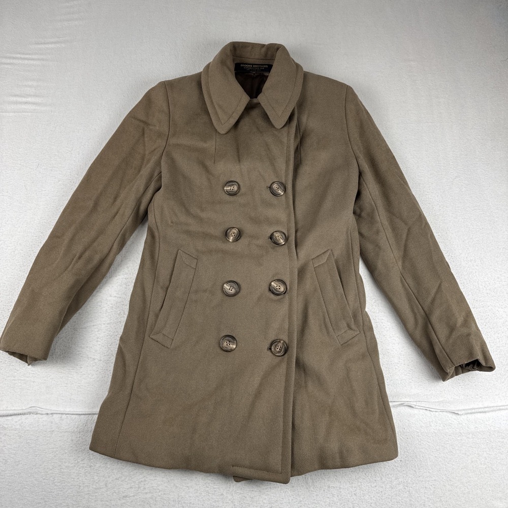 Brooks Brothers Womens Brown Double Breasted Wool Coat fits XS  flannel lined